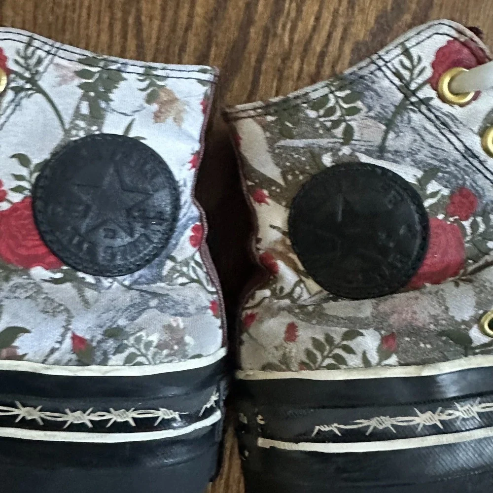 Converse Custom By You Lugged Platform High Top Camo Roses Barbed Wire Sz 7